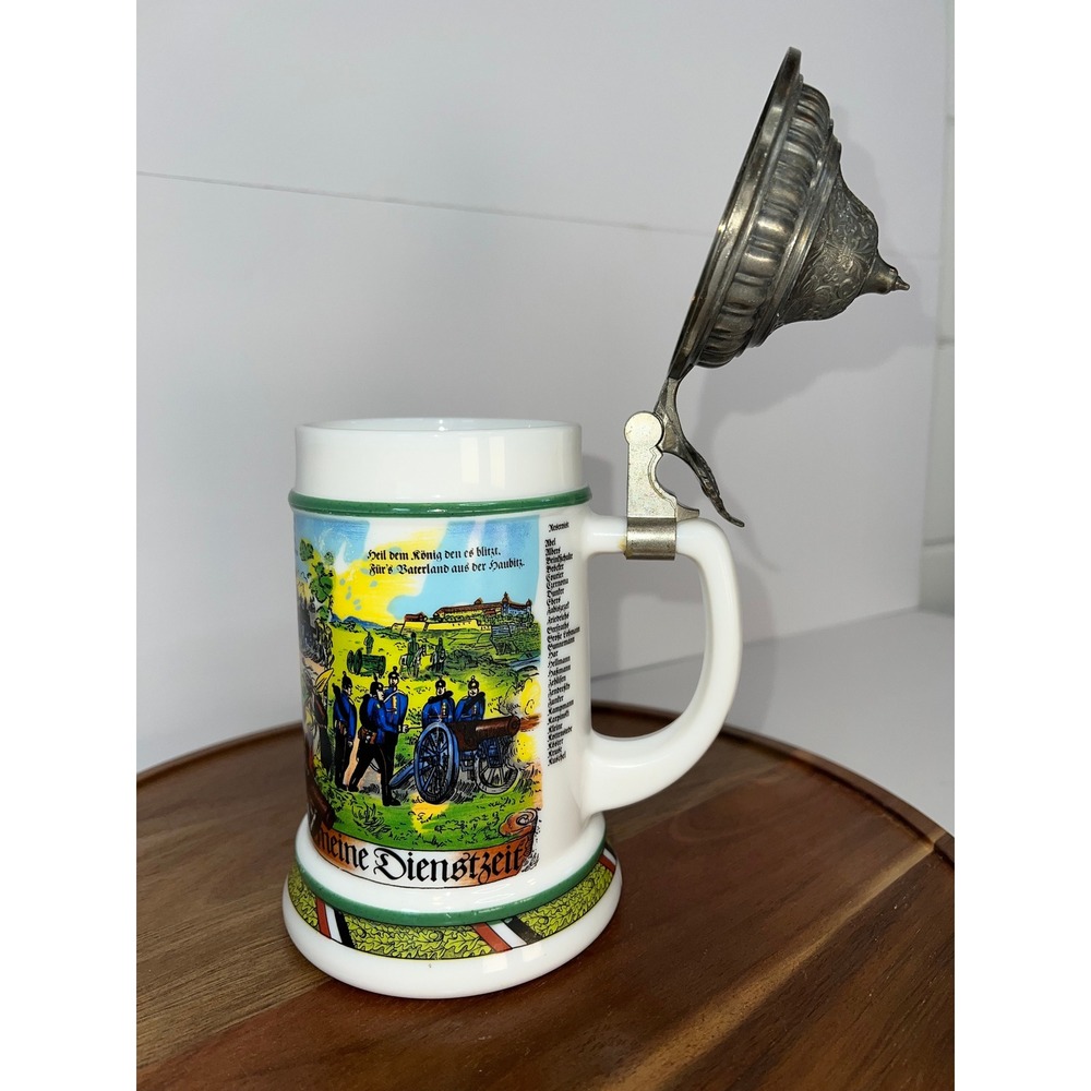 Vintage German Beer Stein Pewter Lid‎ Ceramic Collectible